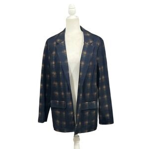 Liverpool Blazer Tartan Plaid Sz Large Open Front Knit Jacket Luxury Stretch